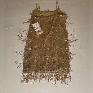 Honey and Rosie Gold Fringe Sequin Party Dress, Never Used, Small